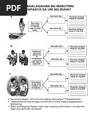 Ang Kahalagahan Ng Mabuting Pagpapasya Sa Uri Ng Buhay Worksheet Pdf