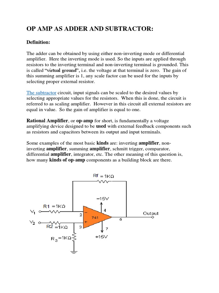 Op Amp As Adder and Subtractor PDF