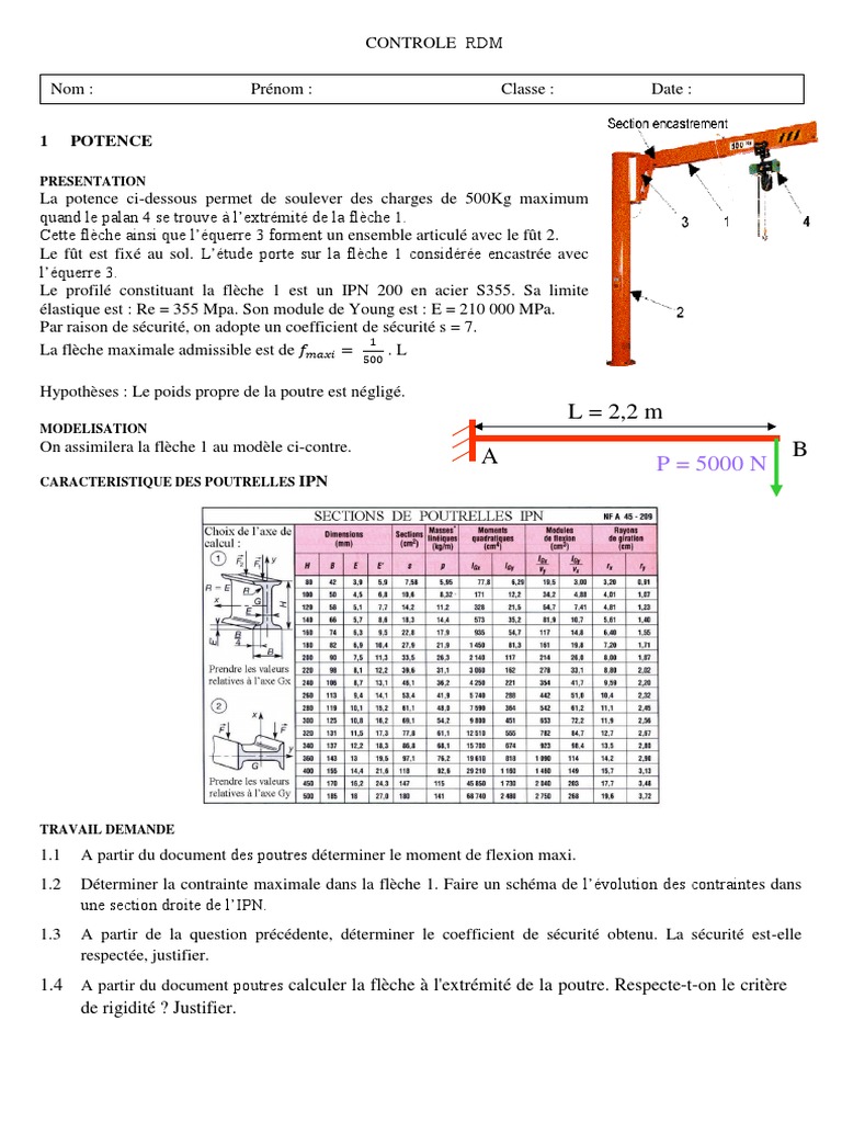 Examen RDM | PDF | Résistance des matériaux | Flexion (matériau)