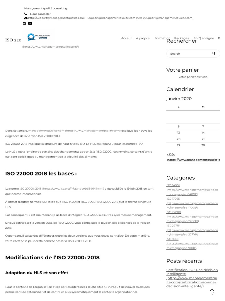 ISO 22000 2018 - Les Nouvelles Exigences - Management de La Qualité ...