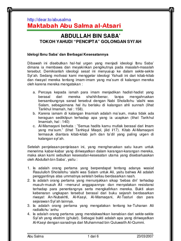 Artikel Abdullah Bin Saba Tokoh Yahudi Pencipta Golongan Syiah Pdf