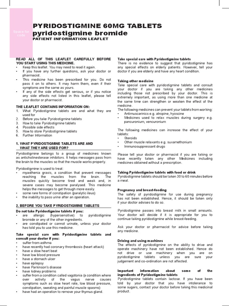 Pyridostigmine 60mg Usage Guide | PDF | Tablet (Pharmacy) | Magnesium