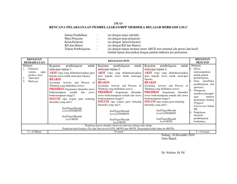 RPP Merdeka Belajar 2019 | PDF