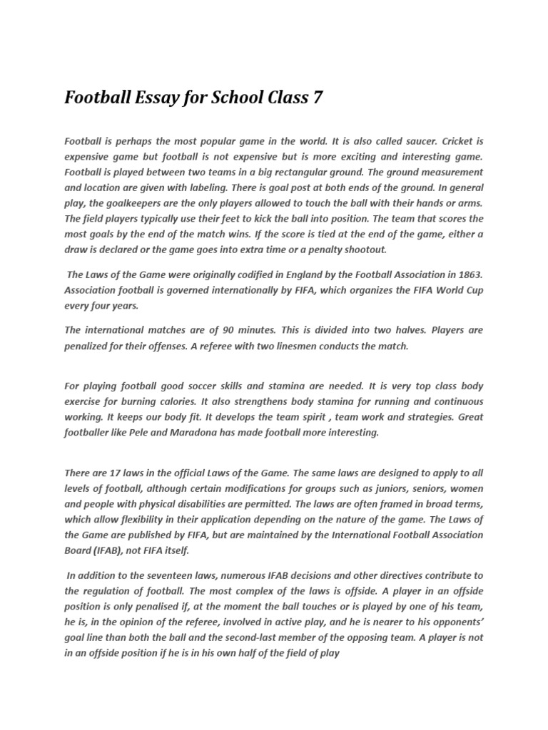 Football Essay for Class 7 Students | PDF | Association Football ...