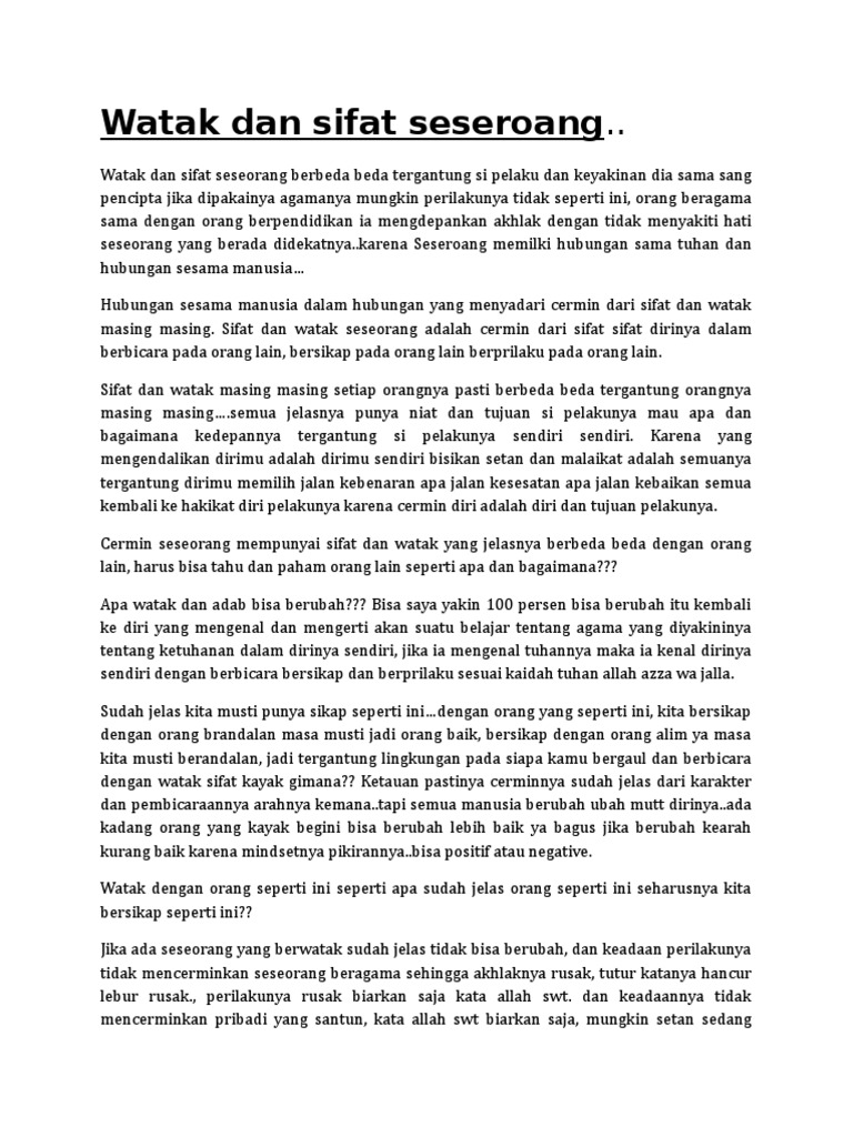 Watak Dan Sifat Seseroang Pdf