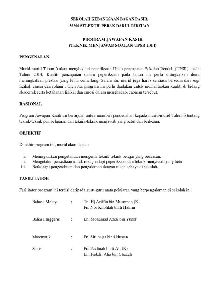 Program Teknik Menjawab Soalan Upsr Pdf