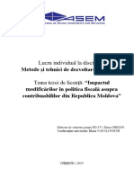 Lucru Individual La Disciplina Metode Si Thenici de Certare Econom. Foaie de Titlu