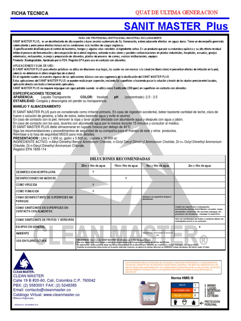 Sanit Master Plus FT | PDF | Agua | Alimentos