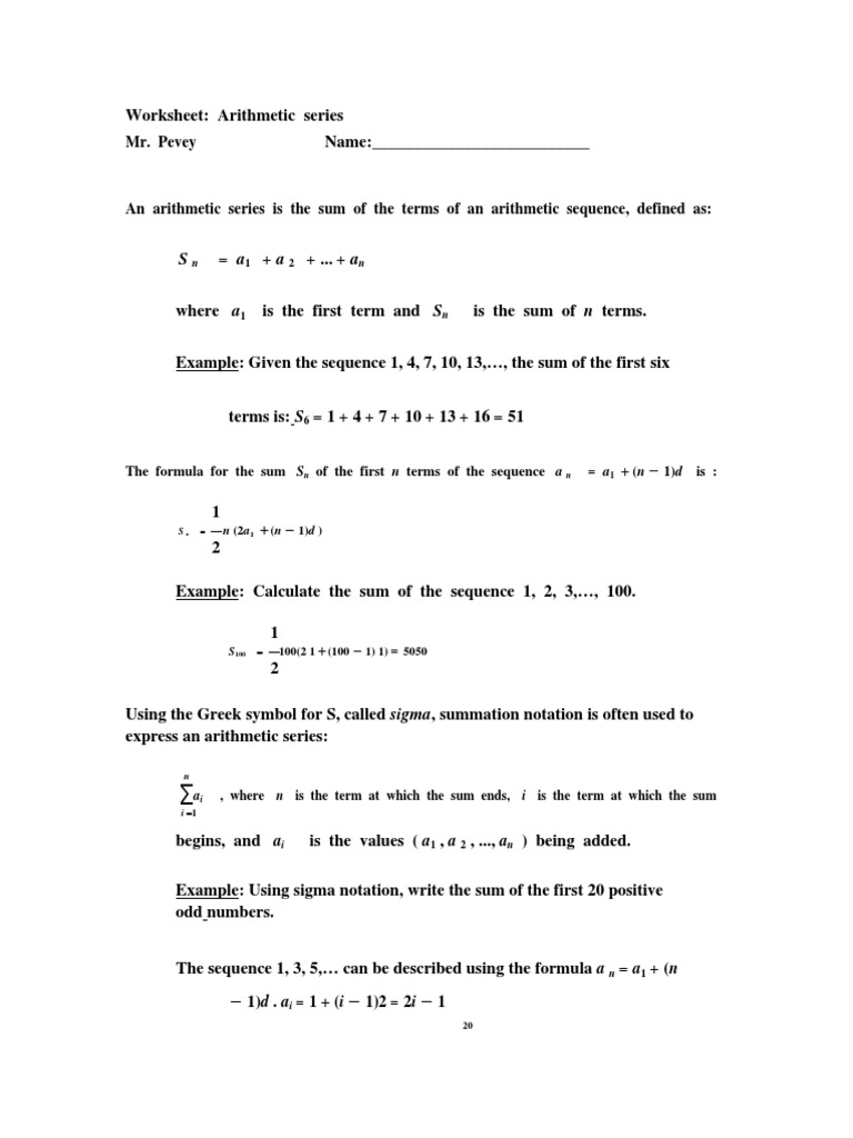Sigma notation worksheet pdf summation notation