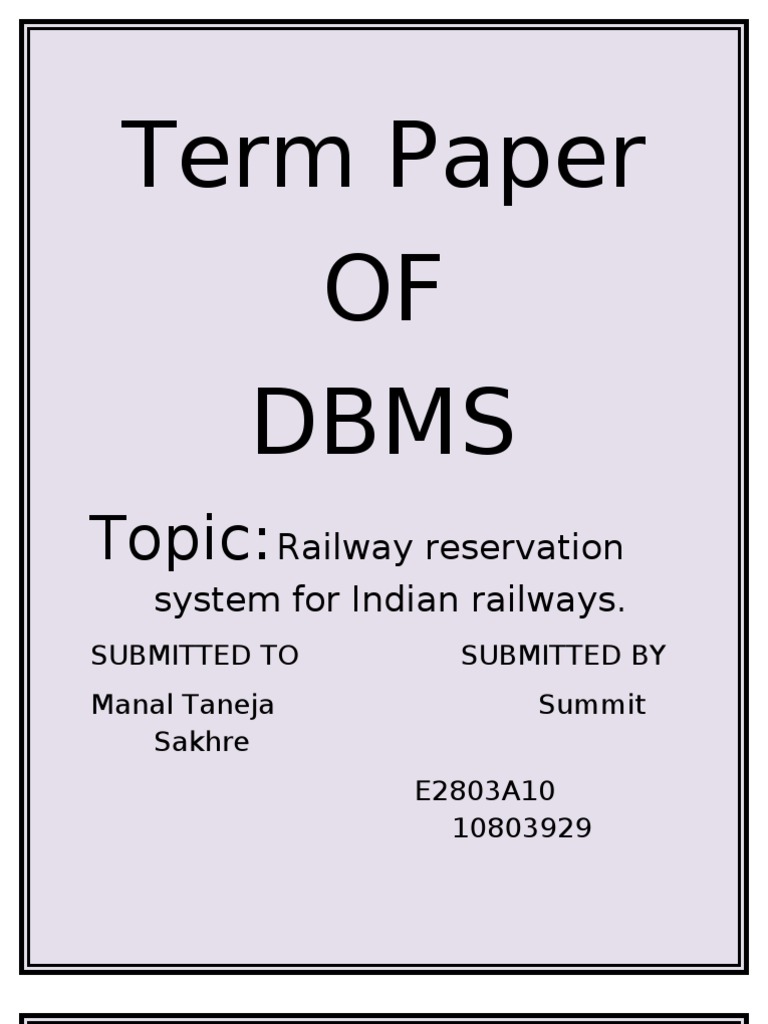 Indian Railways Reservation System DBMS | PDF | Databases | Information ...