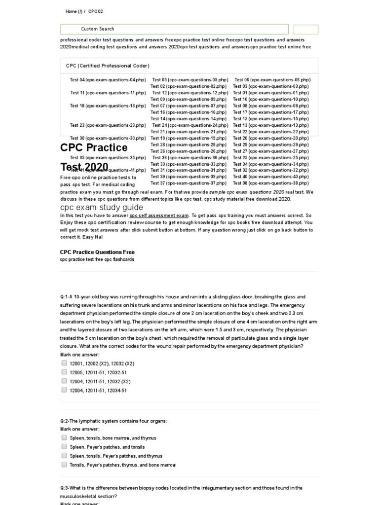 CPC Sample Questions 2020 PDF Biopsy Medical Specialties