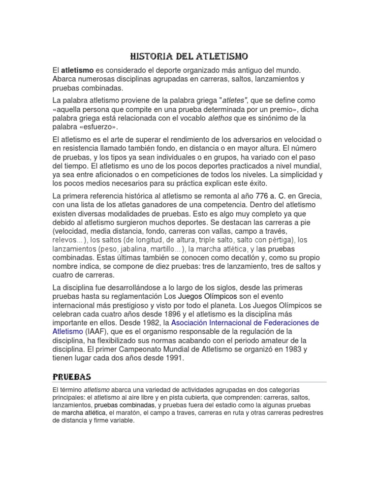 Historia y disciplinas del atletismo | PDF | Deporte del atletismo ...