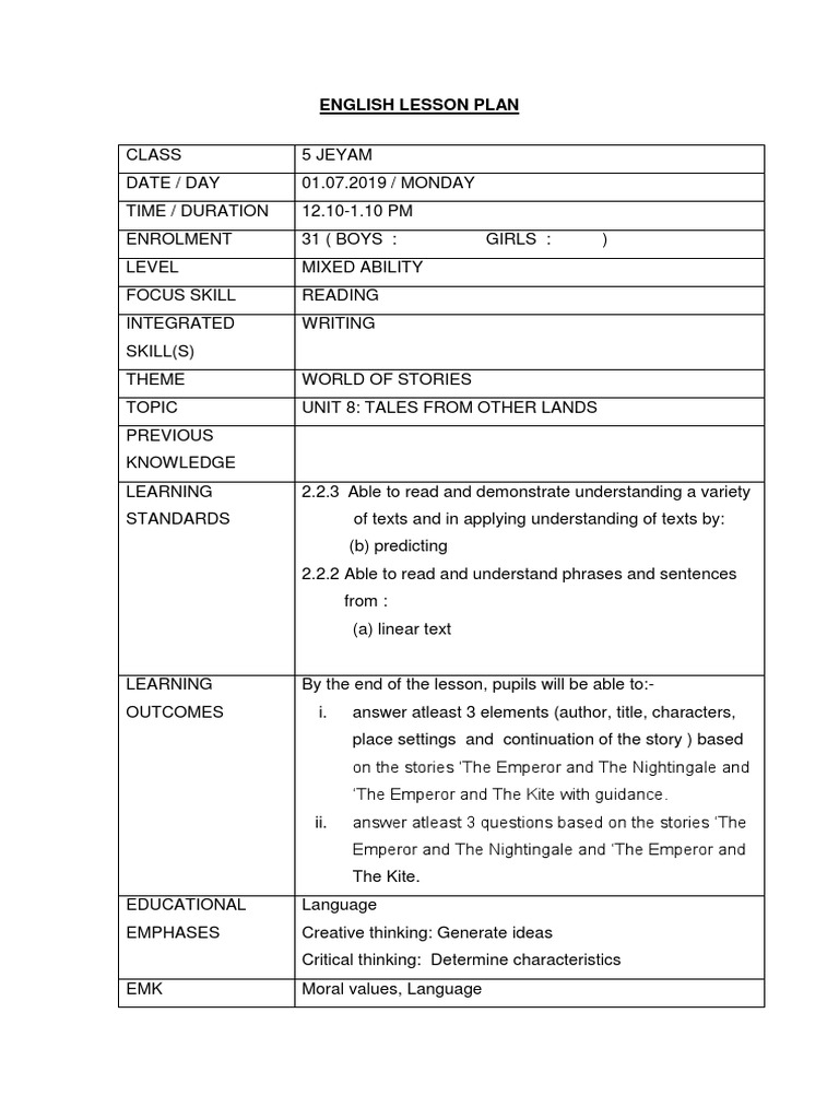 1 7 Tesl Docx Lesson Plan Learning