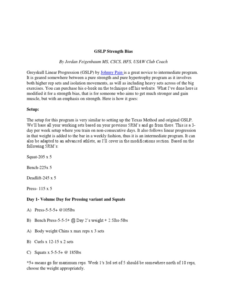GSLP Strength Bias Program Guide | PDF | Physical Exercise | Recreation
