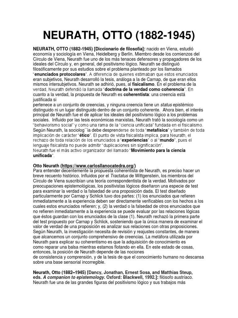 Otto Neurath y el Coherentismo Epistemológico | PDF | Empirismo | Verdad