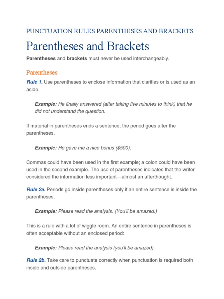 Punctuation Rules Parentheses and Brackets PDF Sic Bracket