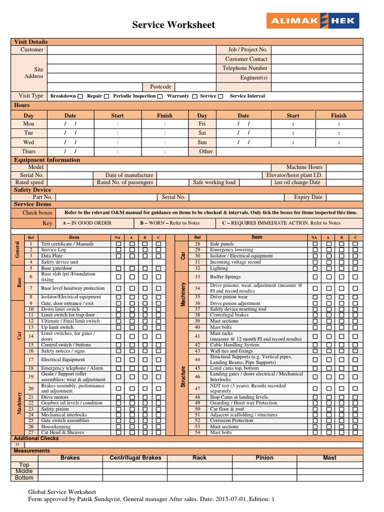 Check List Alimak PDF Elevator Switch