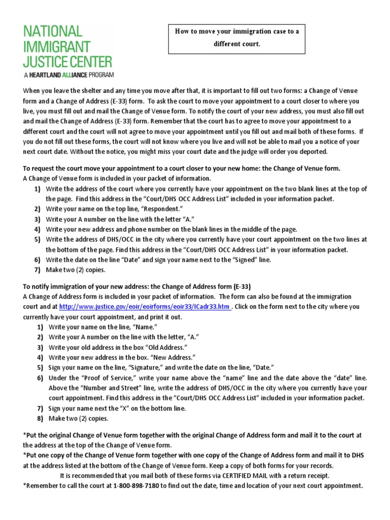 Immigration Case Change Instructions | PDF