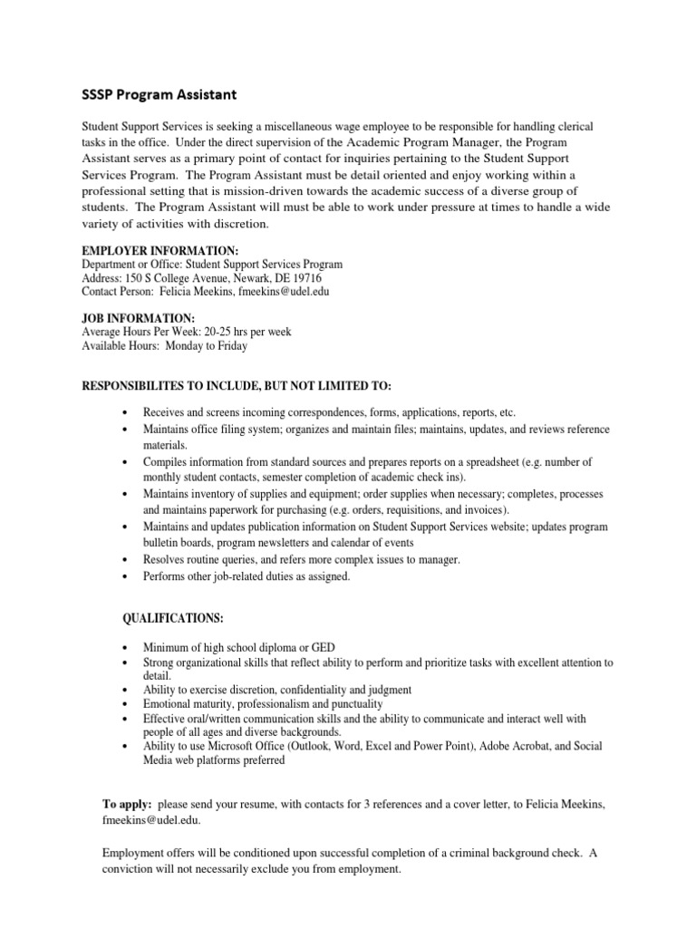 SSSP Program Assistant PDF | PDF | Microsoft Excel | Employment