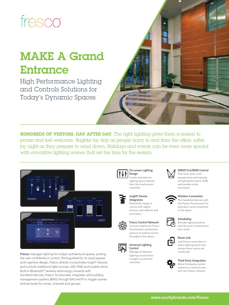 Acuity Fresco Touchscreen Lobbies PDF Touchscreen Lighting