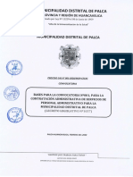 BASES PARA LA CONVOCATORIA N°01, PARA LA CONTRATACIÓN ADMINISTRATIVA DE SERVICIOS DE PERSONAL ADMINISTRATIVO PARA LA MUNICIPALIDAD DISTRITAL DE PALCA.  