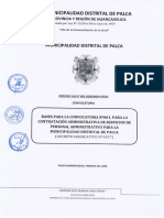 Bases para La Convocatoria N°01, para La Contratación Administrativa de Servicios de Personal Administrativo para La Municipalidad Distrital de Palca.