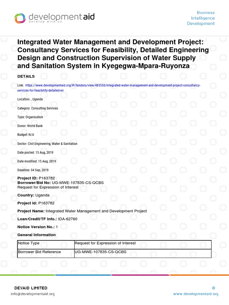 Water Management Consultancy in Uganda | PDF | Water Supply | Procurement