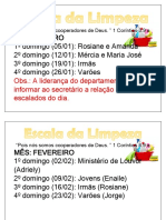 Calendário de obreiros da igreja para janeiro e fevereiro