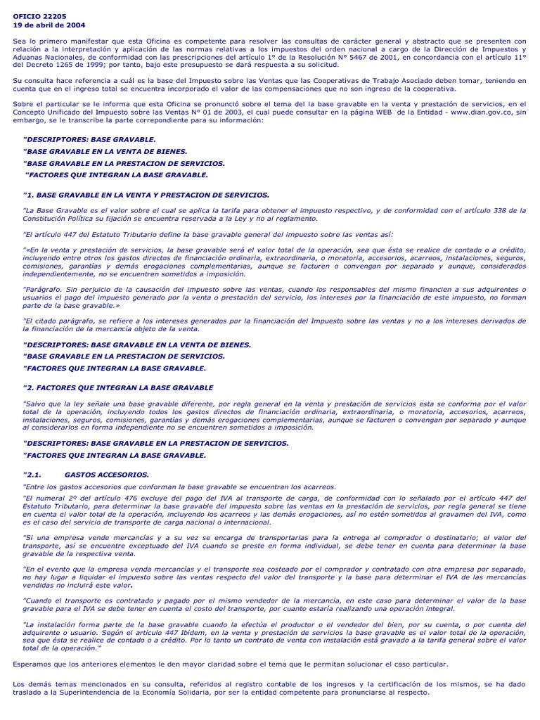 Base Gravable del IVA en Cooperativas | PDF | Impuestos | Impuesto al ...