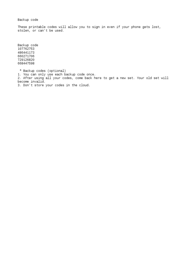 Backup Codes | PDF