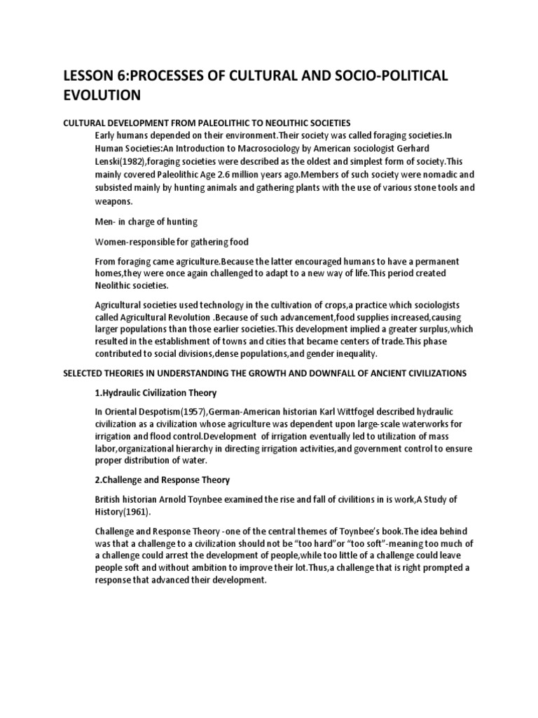 Cultural and Sociopolitical Evolution | PDF | Civilization | Ancient ...