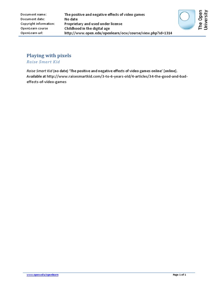The Positive and Negative Effects of Video Games | PDF | Video Games ...