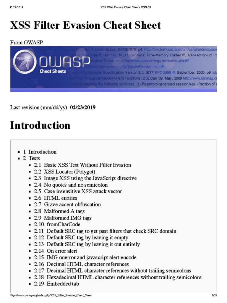 XSS Filter Evasion Cheat Sheet OWASP PDF Java Script Html Element