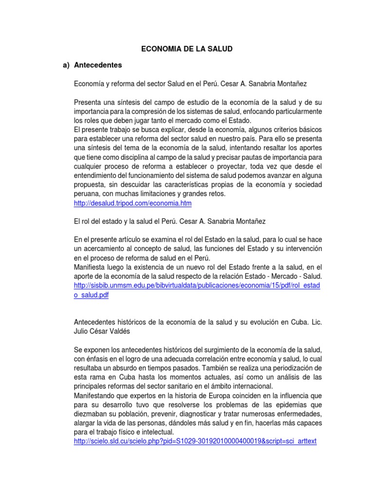 Economía de la Salud en Perú: Retos y Propuestas | PDF | Sistema de ...