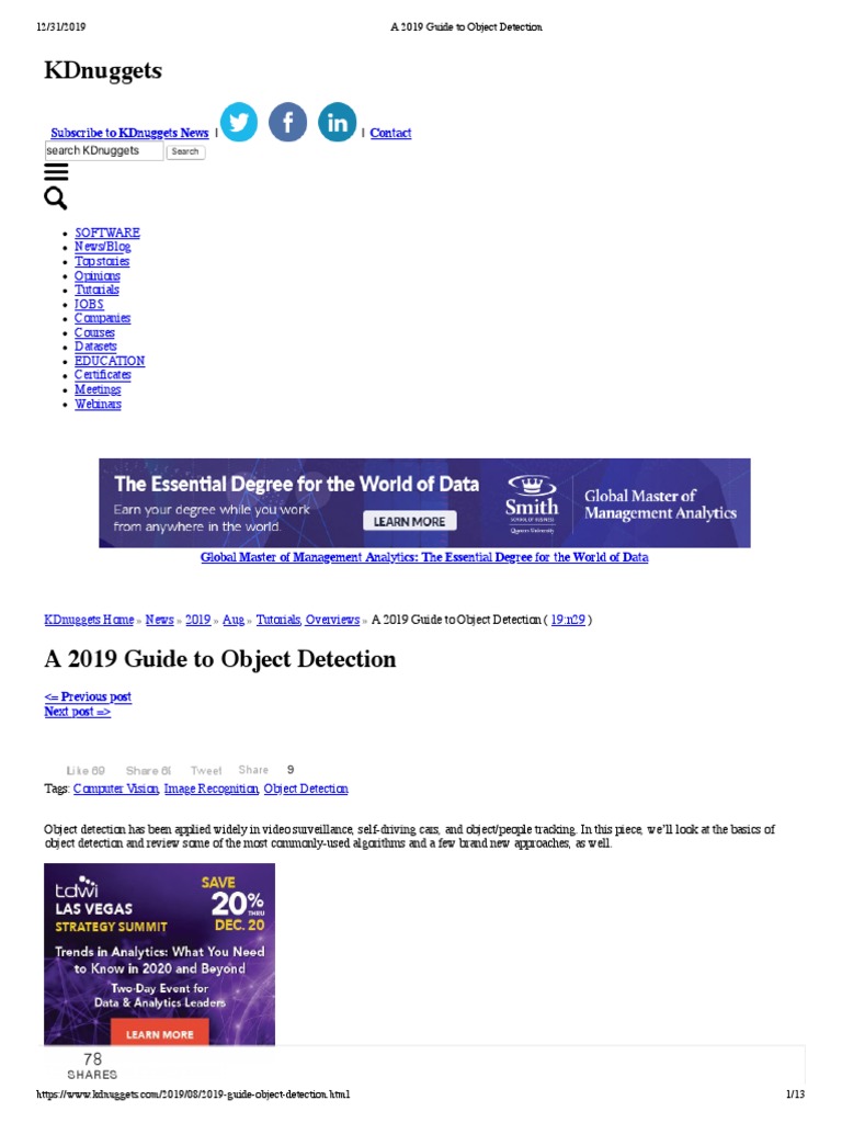 A 2019 Guide To Object Detection | PDF | Image Segmentation | Deep Learning