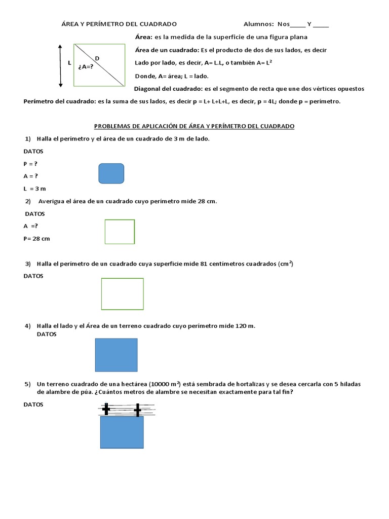 Un Metro Cuadrado Cuantos Centimetros Cuadrados Tiene Área y Perímetro Del Cuadrado | PDF | Rectángulo | Formas geométricas