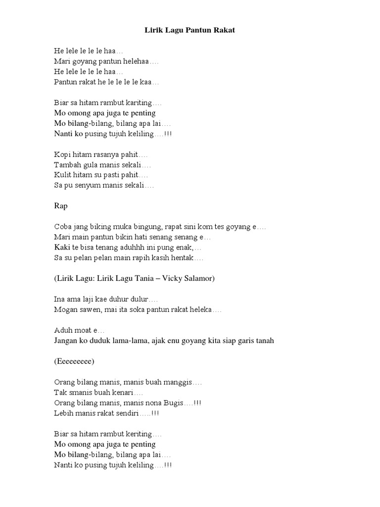 Lirik Lagu Pantun Rakat Docx