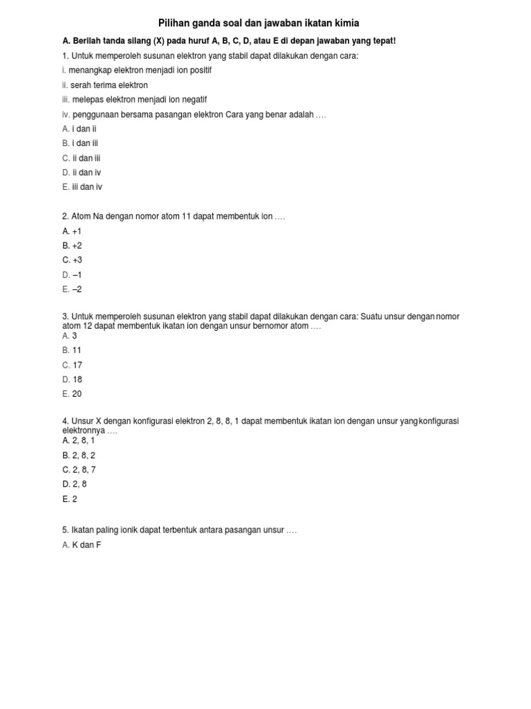 202501279 Pilihan Ganda Soal Dan Jawaban Ikatan Kimia 30 Butir Docx
