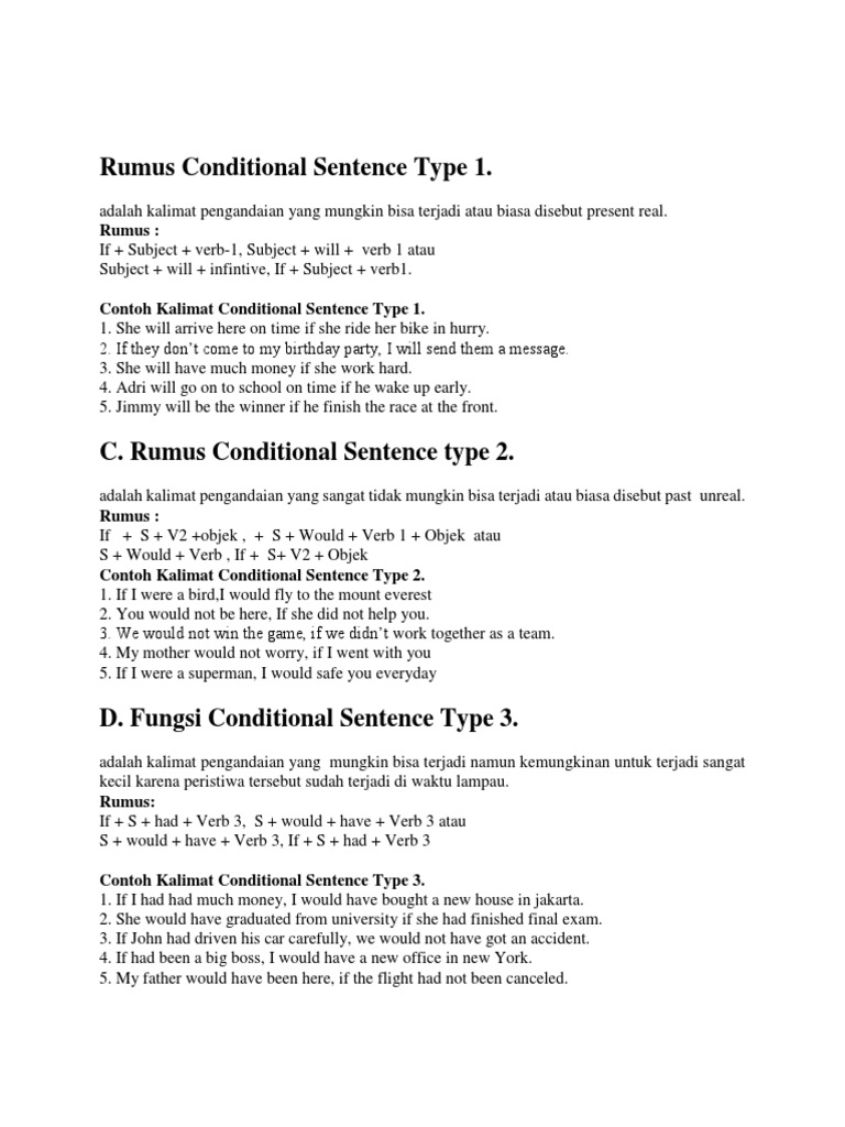 Rumus Conditional Sentence Type 1 Docx Grammar Language Mechanics