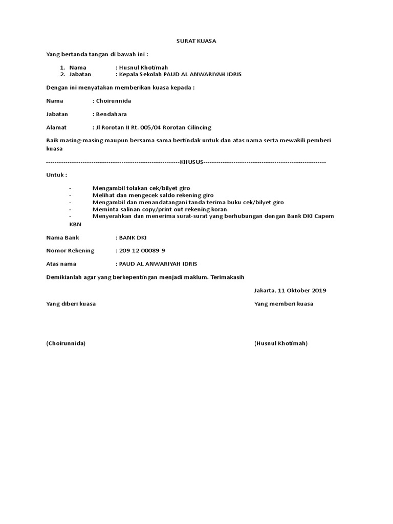 Surat Kuasa Bank Dki