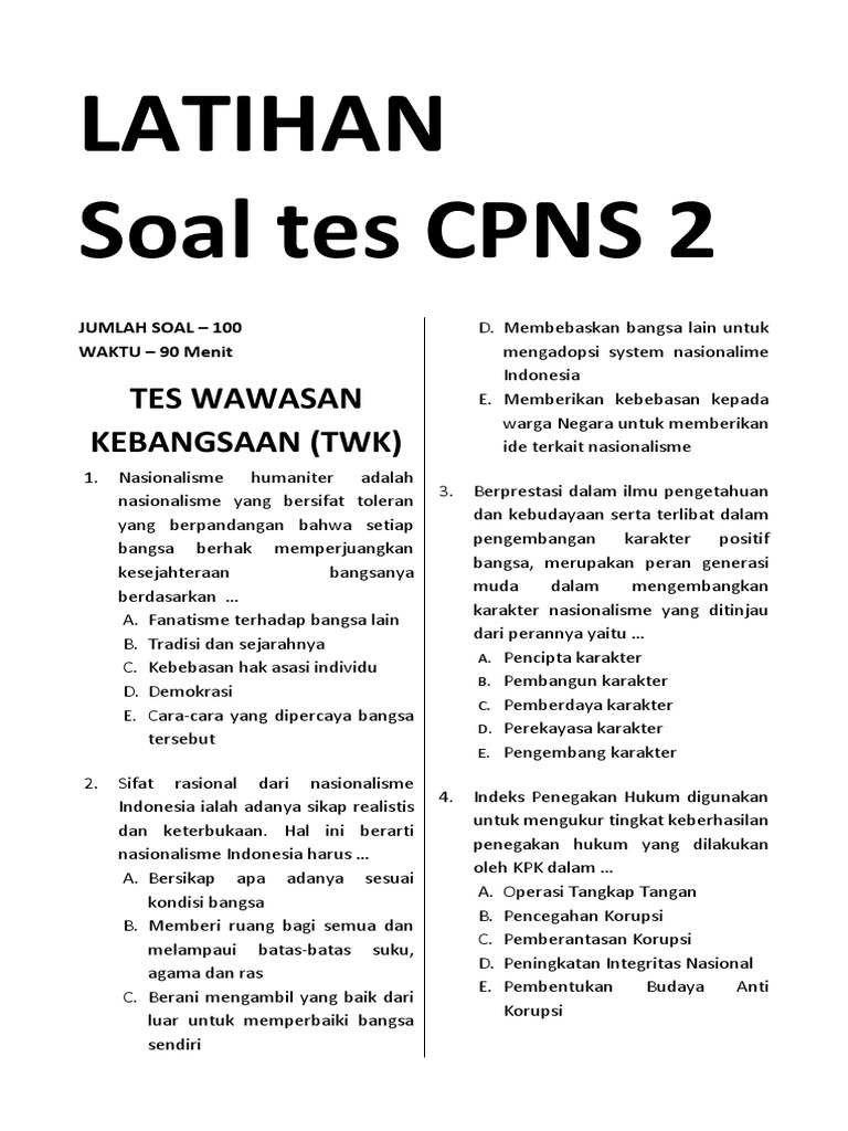 Soal Twk Integritas Nasional Guru Paud