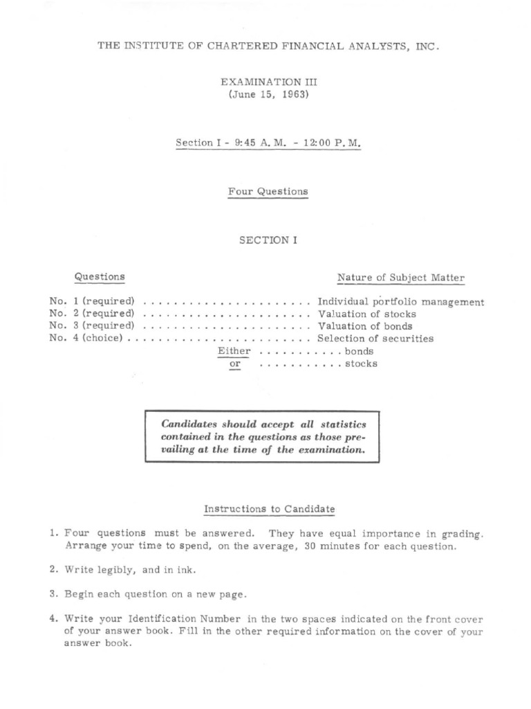 CFA 1963 Level III AM Exam Questions PDF | PDF