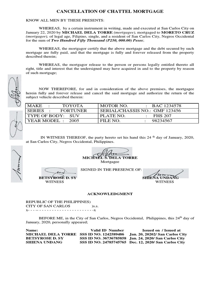 Chattel Mortgage Cancellation Document | PDF | Mortgage Law | Urban