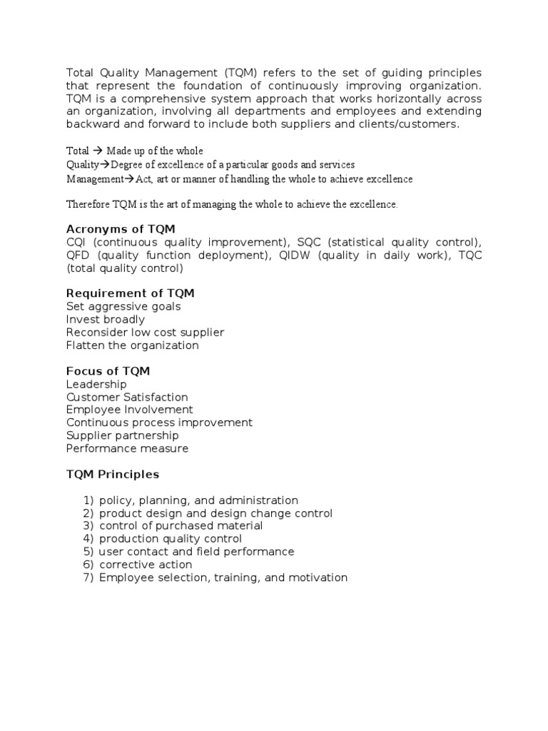 Understanding Total Quality Management (TQM) | PDF | Quality Management ...