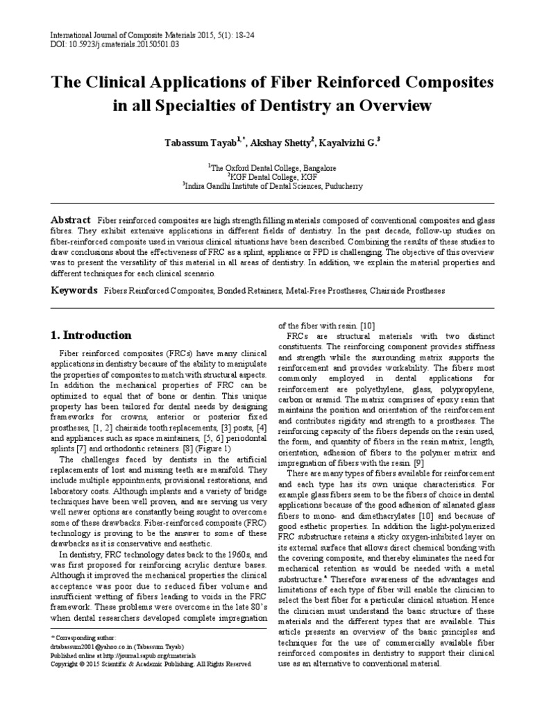 Fiber Reinforced Composite in Dentistry 2 | PDF | Dental Implant ...