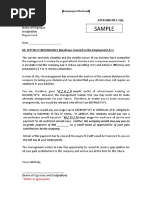 7.3(A)- Letter of Redundancy for Employees