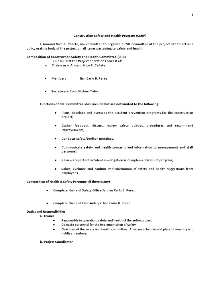 Construction Safety and Health Program | PDF | Personal Protective ...