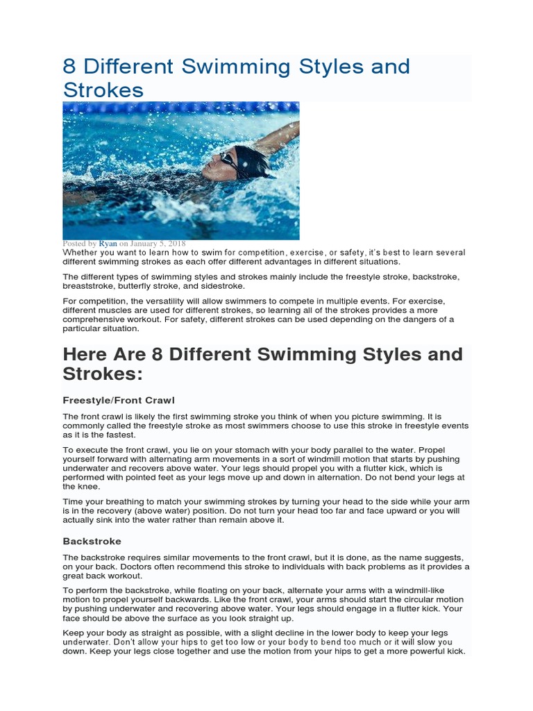 8 Different Swimming Styles and Strokes, PDF, Swimming (Sport)