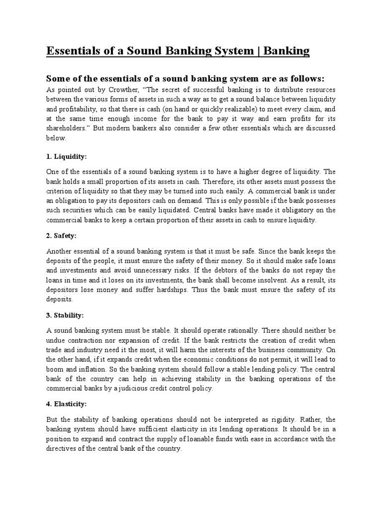 Essentials of A Sound Banking System PDF PDF Market Liquidity Banks