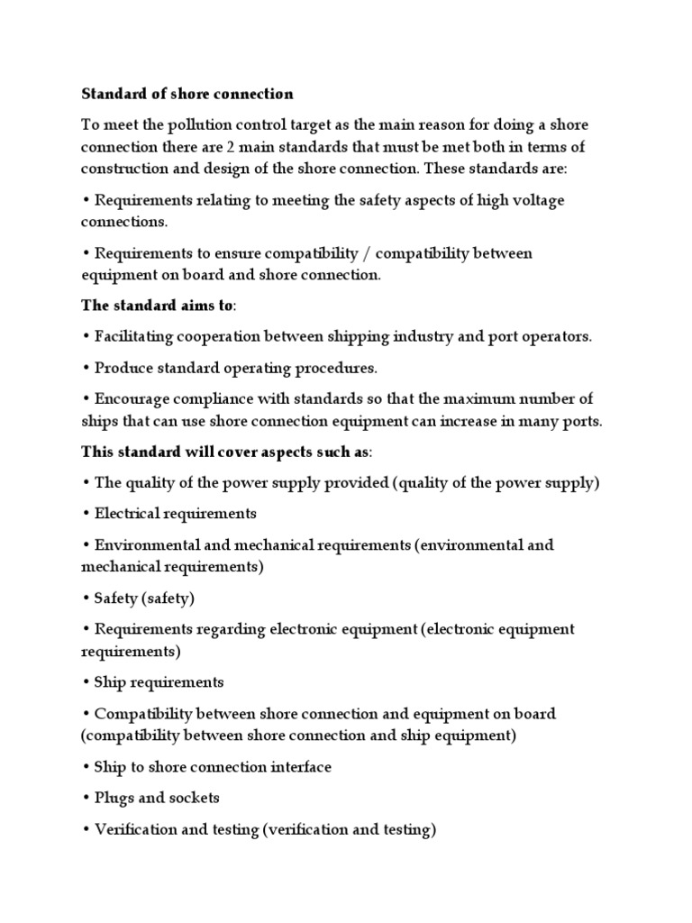 Shore Connection Standards Overview | PDF | Power Supply ...